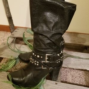 Black Leather Upper Mid Length Boots
